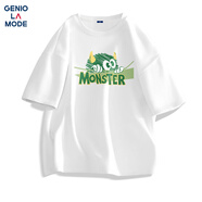 GENIOLAMODEt恤男夏季純棉寬松休閑簡(jiǎn)約圓領(lǐng)印花青年百搭短袖男裝 白色 4XL