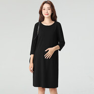 弗依郝孕婦職業(yè)裝連衣裙工作服2025夏季新款寬松孕期黑色正裝中袖夏 黑色(七分·袖夏款) M