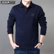 JEEP SPIRIT吉普休閑翻領(lǐng)長(zhǎng)袖t恤寬松大碼秋季純色棉質(zhì)開衩繡標(biāo)男士體恤衫厚 寶藍(lán) 厚款 5XL (200) /116A建議210-220斤