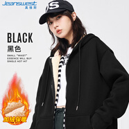 真維斯（JEANSWEST）衛(wèi)衣女羊羔絨外套女冬季加絨加厚連帽開衫衛(wèi)衣黑色M
