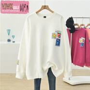 胖妹妹衛衣大碼女裝2021春秋新款長(cháng)袖衛衣女200斤韓版寬松不規則中長(cháng)款上衣 白色 棉質(zhì) 2XL 建議140-160斤