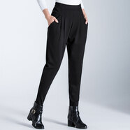 布琳達哈倫褲女春秋新款黑色蘿卜褲高腰休閑長(cháng)褲韓版松緊腰顯瘦小腳褲子 黑色【長(cháng)褲】 M