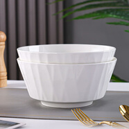 傳旗陶瓷大碗7.5英寸2只白瓷湯碗拉面碗泡面碗飯碗餐具家用白色琉璃