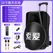 索愛【可消原音】索愛廣場舞音響戶外k歌直播跳舞大功率藍(lán)牙拉桿音箱 15吋轟天巨炮+雙話筒+16G優(yōu)盤Q31