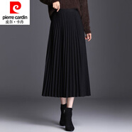 皮爾卡丹（pierre cardin）毛呢百褶裙春秋中長款2024新款高腰遮胯a字裙顯瘦半身裙小個子女 黑色 L 95-115斤