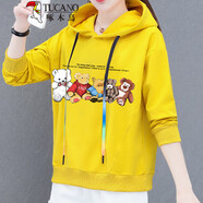 啄木鳥(niǎo)春節卡通印花衛衣女士2025新款春秋寬松洋氣連帽小個(gè)子長(cháng)袖上衣潮 9018黃色 M 建議80-95斤