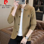 皮爾卡丹（pierre cardin）春秋季男裝不起球柔軟舒適針織衫外套青年時尚百搭潮流開衫毛衣男 卡其色 M 90-105斤