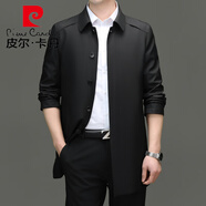 皮爾卡丹（pierre cardin）新款中年風(fēng)衣男中長(zhǎng)款春秋季英倫風(fēng)爸爸裝商務(wù)休閑翻領(lǐng)夾克外套男 黑色 175