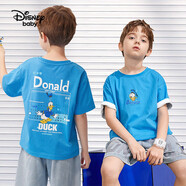 迪士尼（DISNEY）男童短袖T恤透氣排汗六一兒童節(jié)卡通半袖上衣25夏DB221BE01藍100