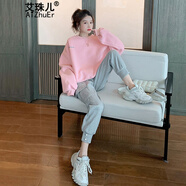艾珠兒衛(wèi)衣女裝春秋季新款寬松休閑時(shí)尚套裝減齡小個(gè)子學(xué)生運(yùn)動(dòng)服兩件裝 粉色套裝 M