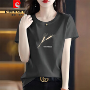 皮爾卡丹（pierre cardin）官方高端撿漏品牌撤柜純棉白色短袖t恤女裝寬松印花體恤衫夏季上 品牌旗艦6166碳灰 短袖 L (建議105-120斤)