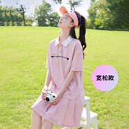 方糖姑娘初中生連衣裙少女夏裝polo裙高中學(xué)生女孩直筒休閑運(yùn)動(dòng)魚(yú)尾百褶裙 83083SC粉色 寬松款連衣裙 L