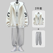 項后【項后】羊羔絨外套男套裝冬季棉襖連帽加厚棉衣棉服學(xué)生三件套裝 白色棉衣加絨313+加絨褲子 XL