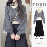 歐迪惠（Oudihui）法式連衣裙女裝2025年秋季新款衣服搭配一整套學(xué)院風(fēng)減齡裙子套裝 灰色上衣兩件套 M
