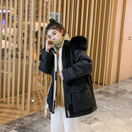 韻動犸冬季新款派克羽絨服女短款寬松加厚時尚收腰顯瘦冬裝派克服外套女 黑色 配黑毛領(lǐng) M（110-135斤）