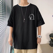 嘉曄（JIAYE）短袖t恤男夏季潮牌日系上衣五分袖圓領(lǐng)T恤學(xué)生簡(jiǎn)約休閑半袖體恤 小恐龍黑色 M