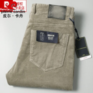 皮爾卡丹高檔純棉燈芯絨抗皺休閑褲男直筒免燙條絨男褲秋冬厚款燈草絨 卡其色 31