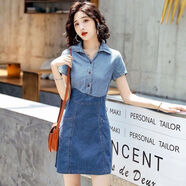 RGPX小個(gè)子連衣裙30-40歲女牛仔連衣裙2025夏季新款高級時(shí)尚條紋拼接 蘭色 M 建96-105斤