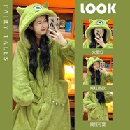 衣派萊小怪獸睡衣女秋冬加絨加厚珊瑚絨玉桂狗長(cháng)款睡袍睡裙家居服套裝 大眼仔【睡袍+褲子】 S【推薦70-100斤】