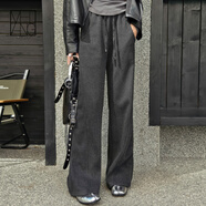 美洋（MEIYANG）【60系列】大三角休閑褲醋酸蛋白奧粒絨保暖闊腿褲時(shí)尚高腰休閑褲 深灰（常規版） L