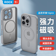 ROCK適用蘋果16Pro手機(jī)殼iPhone16Pro保護(hù)套磁吸Magsafe防摔鏡頭全包精孔硅膠簡(jiǎn)約不粘指紋男女灰色