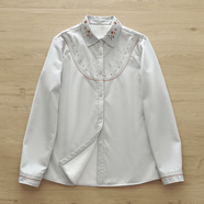 暖喬全棉襯衫女長袖加絨冬季名族風(fēng)刺繡寬松加厚休閑純棉白襯衣 藍(lán)色 M（90-105斤）