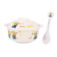 五和（WUHE）兒童湯飯碗餐具帶蓋嬰童防燙耐摔輔食碗可愛(ài)卡通家用小豬佩奇餐具 小黃人帶蓋碗+勺