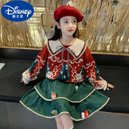 迪士尼（Disney）女童圣誕連衣裙冬裝套裝2024拜年服毛衣裙大童秋女孩衣服兒童裙子 套裝【兩件套】 120碼建議5-6歲【110-120cm】