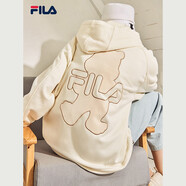 FILA斐樂官方女裝外套秋季上衣多彩潮流加絨保暖開衫連帽小熊外套 奶鹽白-F51W138599FIV(加絨) 160/80A/S