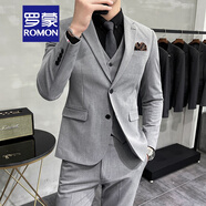 羅蒙（ROMON）輕熟風(fēng)休閑大碼西服套裝男韓版修身兩粒扣三件套通勤商務(wù)小西裝潮 淺灰色 【單西裝】 XL (建議125-135斤內(nèi))