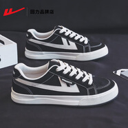 回力帆布鞋男款2024秋冬新款男士休閑板鞋加絨百搭運動(dòng)鞋潮鞋 黑色 女偏大半碼男標準碼 42