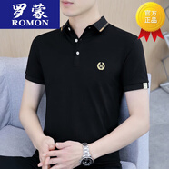 羅蒙（ROMON）高端夏季短袖polo小衫男士翻領(lǐng)t恤冰絲珠地棉潮流體恤打底衫男T恤 f1003黑色 M 90-115斤
