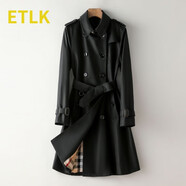 ETLK2025年春秋季新款高端雙排扣氣質(zhì)系帶小個(gè)子經(jīng)典中長(zhǎng)款風(fēng)衣外套女 黑色-中/長(zhǎng)/款（主推長(zhǎng)度） S （80-98斤）肩寬36