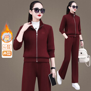 歐宇杉加厚運動(dòng)套裝女秋冬季2025新款毛毛休閑羊羔絨洋氣加絨衛衣兩件套 9085款安可紅 XL 適合110-119斤