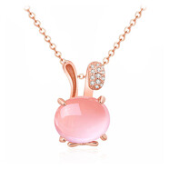 戎夏兒童吊墜女童項鏈女寶寶小孩子戴玩具公主寶石小女孩首飾掛墜飾品 禮盒裝含鏈-晶-彎耳兔-金