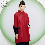 花木深中國風(fēng)棉服女春秋改良旗袍外套新中式紅色棉衣純色立領(lǐng)棉襖 大紅 M