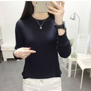索宛亦（SUOWANYI）秋冬毛線衣加絨加厚毛衣女圓領(lǐng)短款緊身打底衫女士百搭套頭針織 黑色【不加絨】 S80-90斤左右