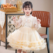 安妮優(yōu)兒（Anneyol）女童連衣裙秋裝2025新款洋氣女孩長(zhǎng)袖蓬蓬紗裙公主裙春秋兒童裙子 香檳色 110