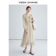 VEGA CHANG法式復(fù)古連衣裙女2025年新款夏季小眾設(shè)計(jì)荷葉邊印花海邊度假裙子 印花（長(zhǎng)款） L