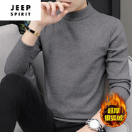 JEEP SPIRIT/吉普品牌男裝秋冬男士半高領(lǐng)打底衫長(zhǎng)袖t恤加絨加厚保暖純色秋衣 深花灰 S 85-100斤