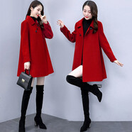 穆夏百合毛呢外套女中長(cháng)款2025年秋冬季新款女裝顯瘦風(fēng)衣小個(gè)子呢子大衣女 深巴紅 M
