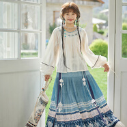 十三余小豆蔻兒[西江望月]夏季上衣半裙刺繡云肩民族風(fēng)套裝漢服女 兩件套 現貨 S