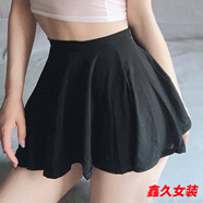 美安嘉夜色行超短裙半身裙豹紋mini小短裙包臀冰絲透明緊身裙a字女 28cm黑冰絲百褶裙透明容易赱光-a字半身裙 均碼80-120斤-a字半身裙