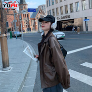 YOMC棕色外套女2025春秋新款小個(gè)子港風(fēng)復古美式皮夾克美拉德機車(chē) 栗咖色 (春秋單款) M 105-125斤