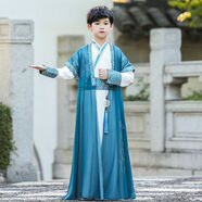 黑造品牌漢服男童夏季天兒童古裝小孩子唐裝中國古風(fēng)國學(xué)演出服裝新款 全套+扇子+鞋子下單備注鞋碼 160尺碼建議12-13歲(155-165cm)