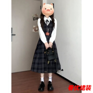 芭瑾圖秋冬法式復古學(xué)院風(fēng)V領(lǐng)收腰顯瘦格子背帶連衣裙女+長(cháng)袖襯衫兩件套 白色襯衫單 XL +