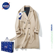 NASA LIKE官方風(fēng)衣男中長款外套春秋季寬松潮復(fù)古英倫風(fēng)過膝大衣男生夾克衫 卡其色 L   推薦110-130斤