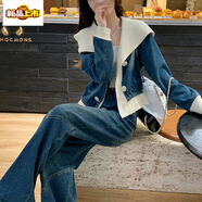 初徑秋冬穿搭感套裝新款時(shí)尚洋氣韓系減齡牛仔外套闊腿褲兩件套潮 上衣 高質(zhì)量收藏關(guān)注店鋪優(yōu)先發(fā) XL(建議115-130斤)