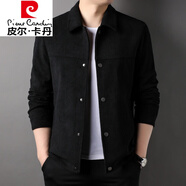 皮爾卡丹（pierre cardin）【易穿搭】燈芯絨夾克男春秋季翻領(lǐng)條絨按扣休閑工裝外套商務(wù)茄克 黑色 185/XXL