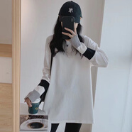 妃麗慕尚 純棉長袖T恤女寬松秋冬季磨毛上衣打底衫中長款韓版休閑時(shí)尚女裝 【磨毛加厚】A325純色白色 L 建議120斤以內(nèi)